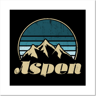 Aspen Retro Vintage Mountains Posters and Art